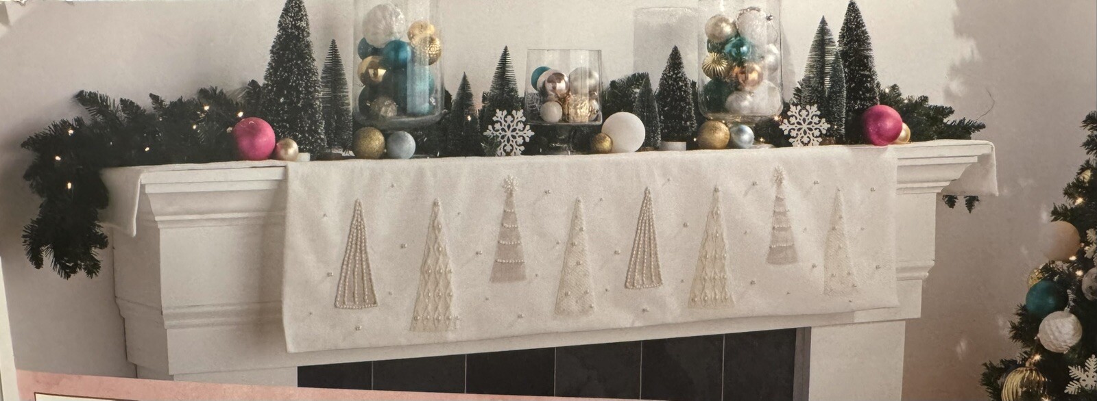 Cupcakes and Cashmere Beaded Christmas Mantel SCARF Trees 84” Long Farmhouse NEW