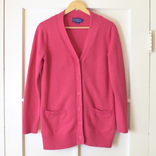 Pendleton Women's M Cardigan Sweater Long Sleeves, Pockets 100% Cotton Hot Pink