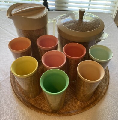 Thermo-Temp Raffiaware - Pitcher - Ice Bucket - Serving Tray - 8 Tall Tumblers