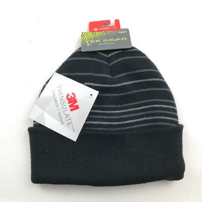NEW Tek Gear Beanie Hat Cap Black Gray Knit Adult Mens 3M Thinsulate Insulation