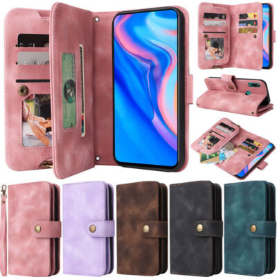 Zipper Card Wallet Flip Leather Phone Case For Huawei P30 Lite P40 Pro Y9 Prime