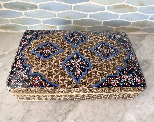 Vintage Persian Inlaid Camel Bone Trinket Jewelry Box