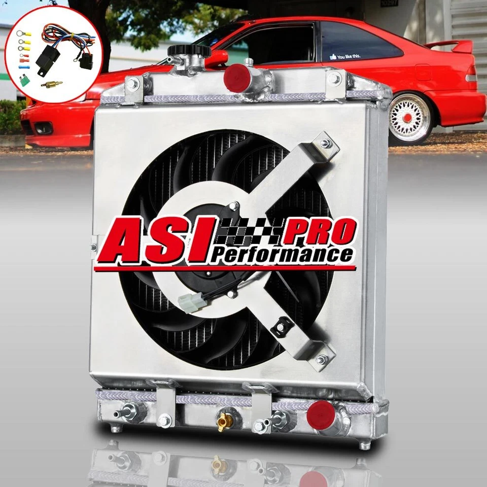 3 Row Radiator&Shroud Fan For 1992-2000,1994 Honda Civic Del Sol Integtra DC EG Foto 2 de 4