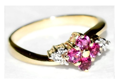 Rubellite Gold Ring 9ct Gold Rubellite Tourmaline Ring 2.7g & Diamonds Size N/7 - Picture 8 of 11