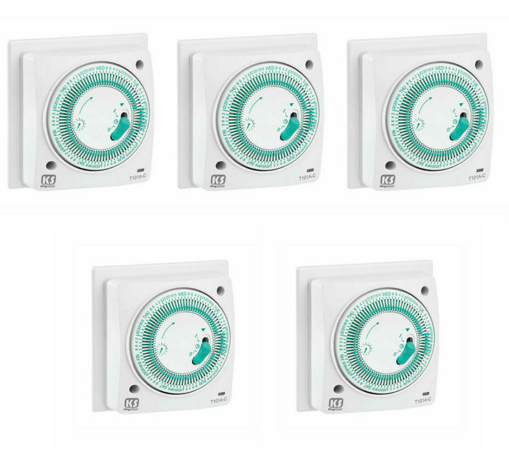 5 x Greenbrook T101A-C Socket Box Mounted Mechanical Time Switches - 7 Day