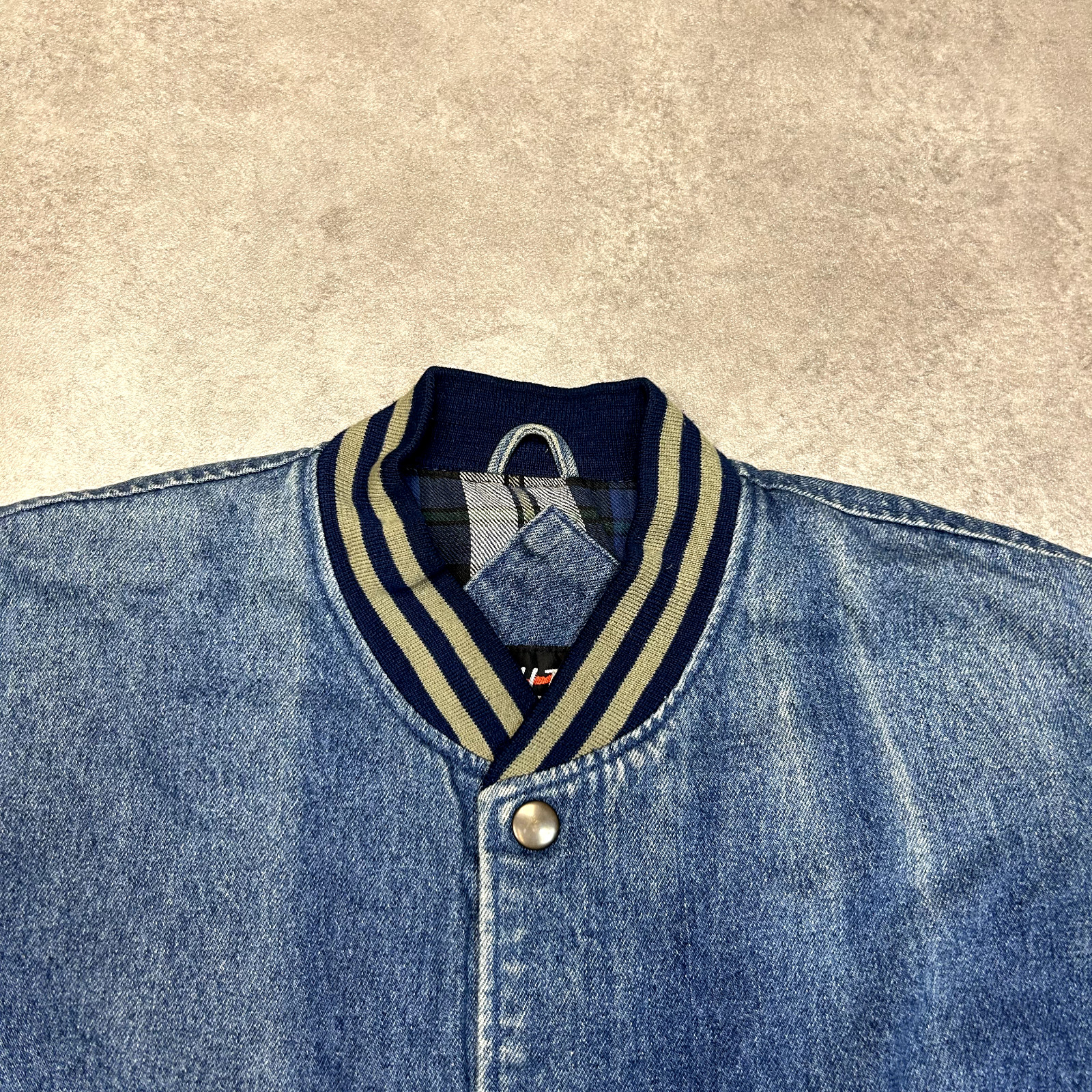 Hilton Corporate Denim Stadium Jacket Mens XL Button Up Varsity Coat, Blue image 3