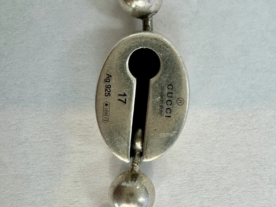 正品古驰联锁 G 绿色珐琅银饰纯银手链 — 第 4/4 张图片