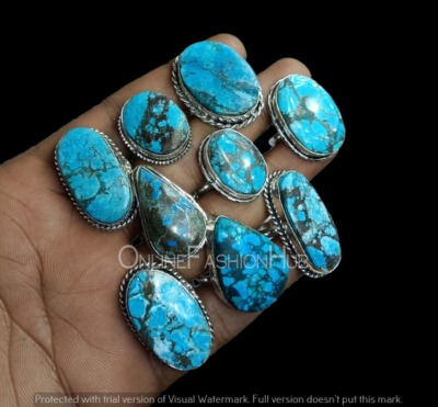 Nepali Turquoise Gemstone Rings Lot 925 Sterling Silver Plated