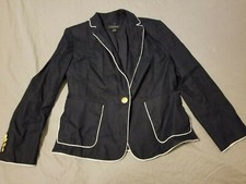 Womens Ann Taylor Linen Sports Jacket 6 Navy Blue Blazer