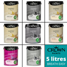 Crown 5L Silk Emulsion Paint Breath Easy For Walls Ceilings - All Colours  Cheap