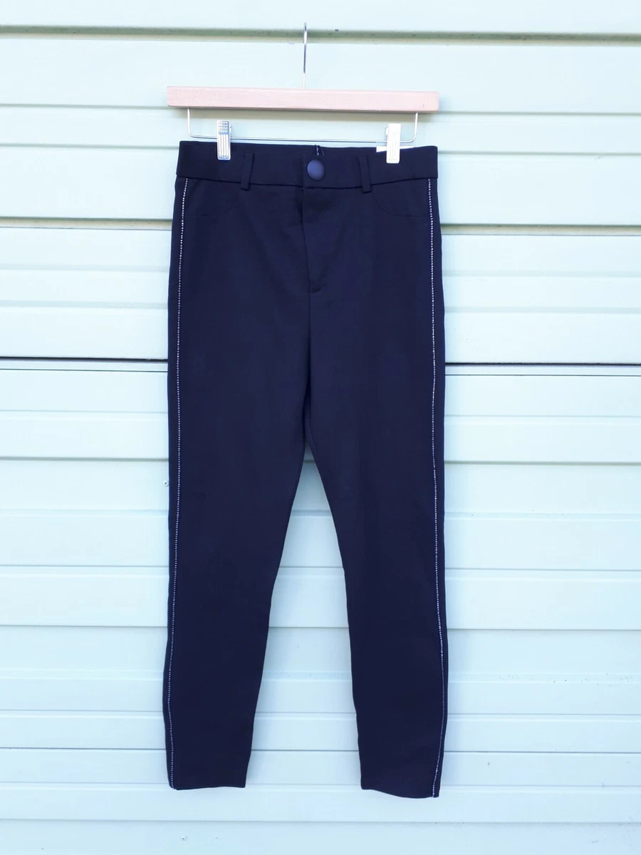NWT ZARA BLACK Legging JEWEL SIDE Zip Snap Elastic Waist 27