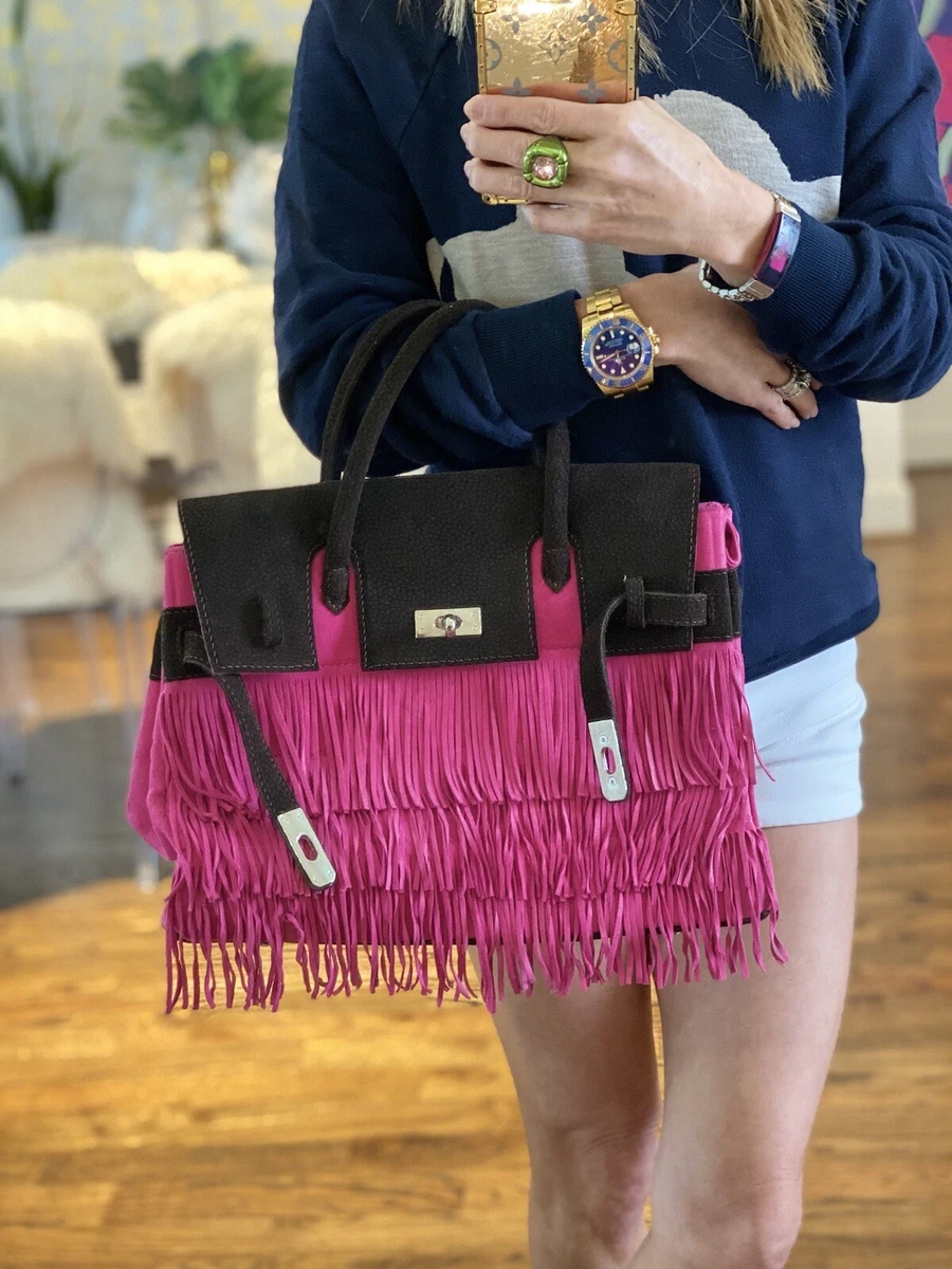 Rafnek Suede Fringe Handbag Pink Fuchsia Brown NWOT Italian