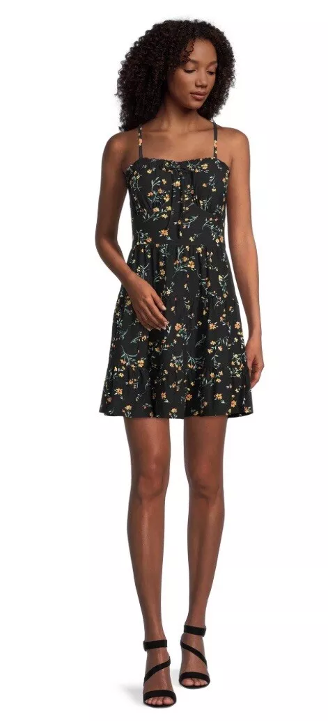 NWT JUNIOR'S NO BOUNDARIES BLACK SOOT FLORAL STRAPLESS DRESS SIZE