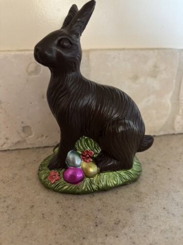 EASTER FAUX 3D CHOCOLATE BUNNY RABBIT Colored Eggs STATUE FIGURINE DECOR 5" - Picture 3 of 6