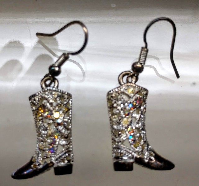 Cowboy Boot Earrings with Colored Rhinestone Details Pierced fishhook