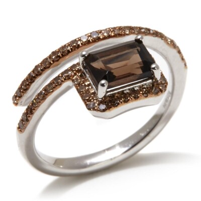 Raritäten Damen Sterlingsilber Rauchquarz, Champagner Diamant Wickelring Größe 7