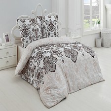 Bettwäsche 155x220 Baumwolle 4 tlg. Renforce Braun Weiß Mandala Reißverschluss