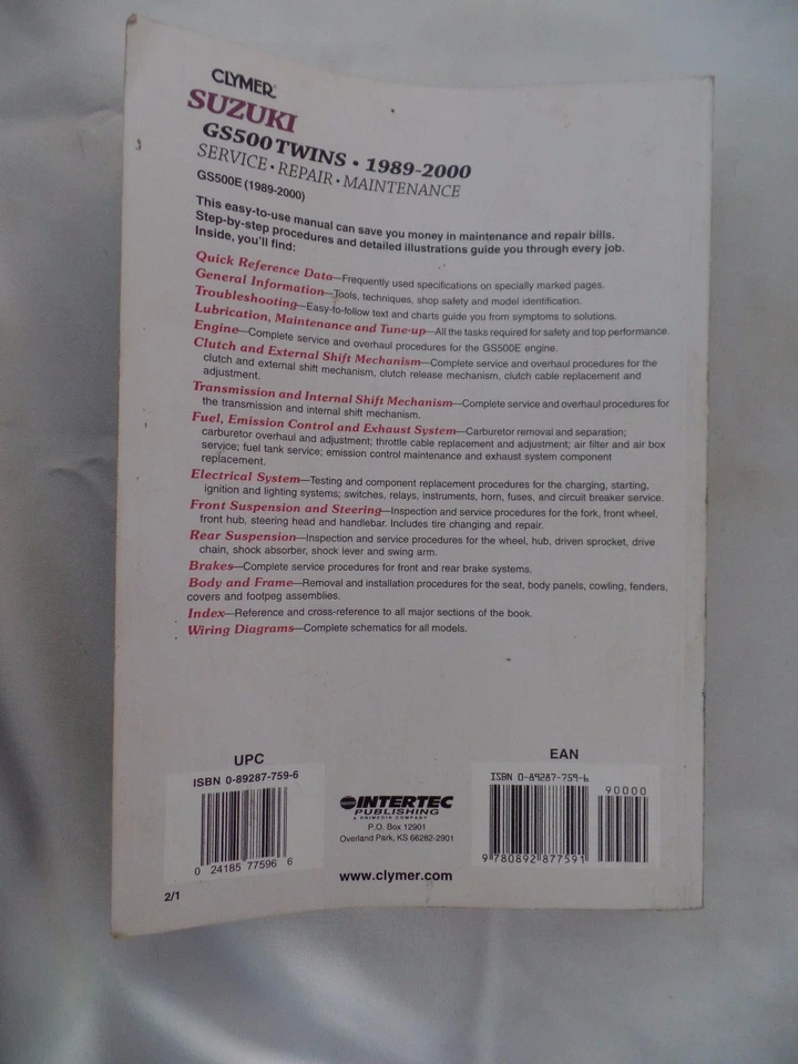 Clymer Servizio Riparazione Manuale Suzuki GS 500 Twins 89-00 M484-2 - Immagine 2 di 2