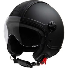 CASCO MOTO MOTOCUBO JET TOP ANT 22.06 PELLE VISIERA ELICOTTERO NERO OPACO TG XL