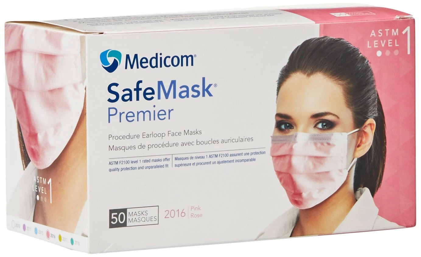 Medicom 2016 SafeMask Premier Earloop Face Masks ASTM Level 1 Pink 50/Bx
Opens in a new window or ta