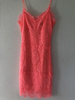 Topshop Lace Strappy Dress Size 6 Neon Peachy Pinky Orange | eBay