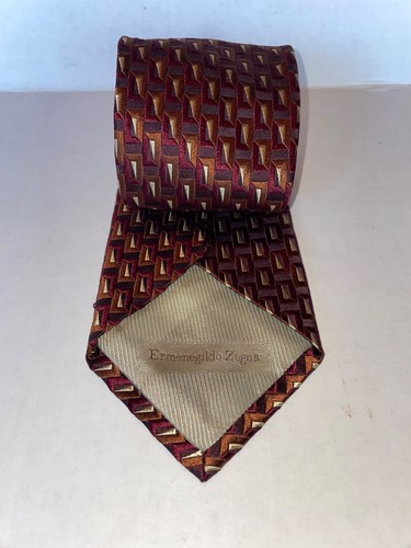 ERMENEGILDO ZEGNA Mens 100% Silk Necktie ITALY Luxury Geometric Multicolor Tie - Picture 2 of 5