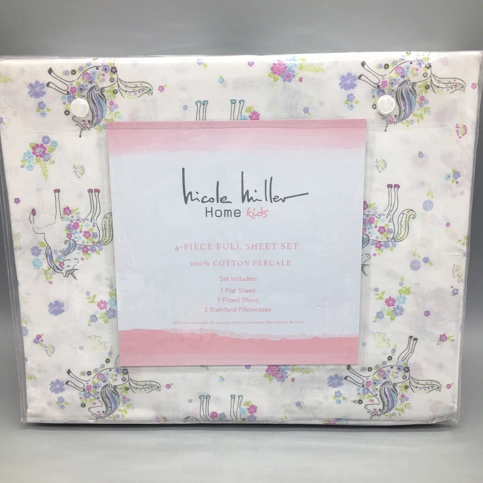 Nicole Miller Unicornio Juego de Sábanas COMPLETO Floral Rosa Verde Lima Azul Gris Lavanda Foto 4 de 4