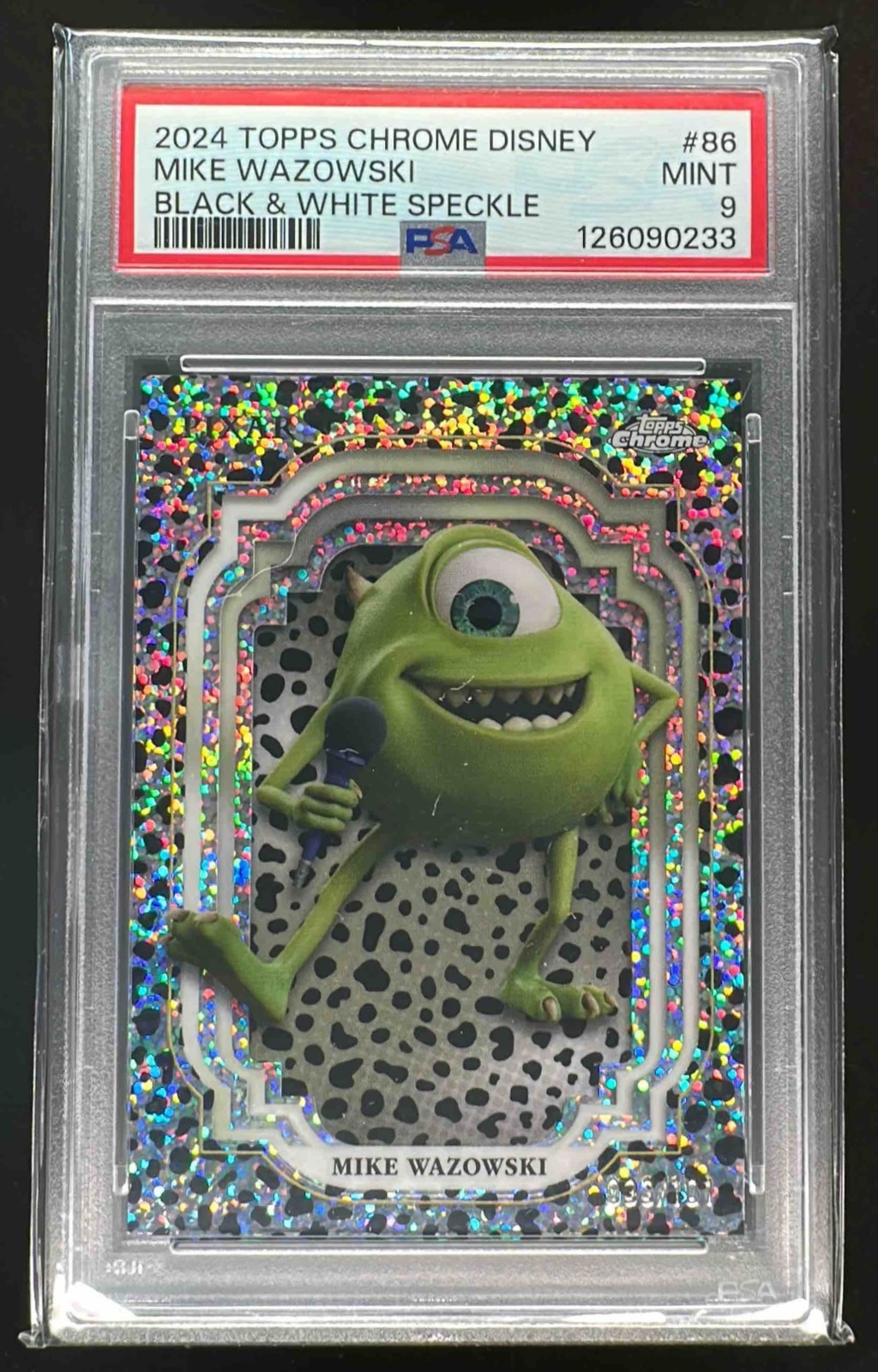 2024 Topps Chrome Disney Mike Wazowski Blk/Wht Spec /101 #86 Monsters Inc. PSA 9
