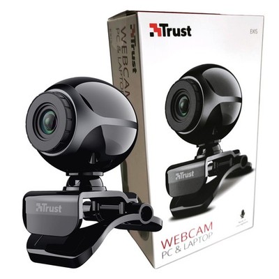 Trust Exis USB Webcam mit Mikrofon in schwarz für PC Laptop Videochat 17003