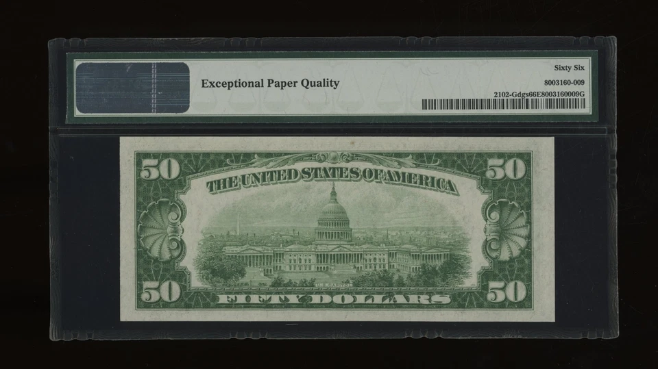 DBR 1934 $50 DGS FRN Chicago Gem Fr. 2102-Gdgs PMG 66 EPQ Serial G01651841A - Image 2 of 2