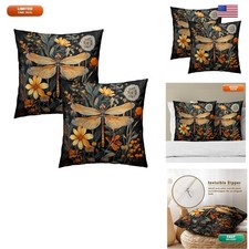 Evlaschin Vintage Dragonfly Pillow Covers 20x20 Inch Set 2, Rustic Boho Floral
