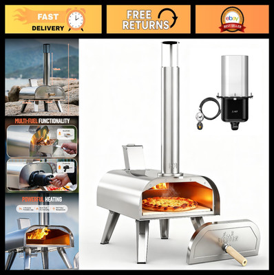12'' Multi-Fuel Portable Pizza Oven - Wood Fired & Propane Gas, Pellet Maker, Out