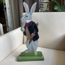 Vintage hand painted Bunny/Rabbit Standing Dummy Board Easter signed 17” 
