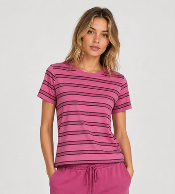NWT Victoria's Secret PINK Dreamer Cotton Tee Strips Pink Size M - Image 1 of 3