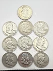 Silver 90% Lot Of 10 Franklin Half Dollars.  $5 Face Value. Various Years