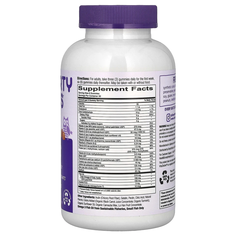 SmartyPants Adulto Completo e Fibra 180 Gomas Sem Ovo, Sem Glúten, - Imagem 2 de 3