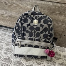 COACH Y2K Blue Denim Canvas Silver Leather Ba...