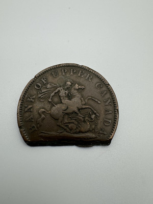 1850-1857? BANK OF UPPER CANADA ONE PENNY BANK TOKEN. BROKEN- FUN PIECE