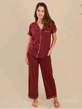 TAMSY Rever Collar Super-Soft Pyjama Set Burgundy Large RRP �29.99