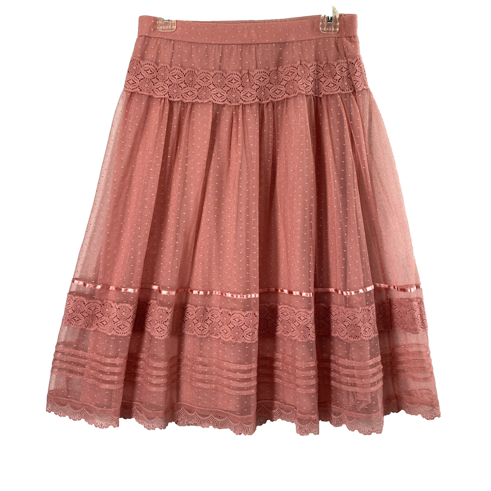 Womens Midi Skirt Sz Small Pink Tulle Mesh Fairy Romantic Dainty Flowy Festival-image