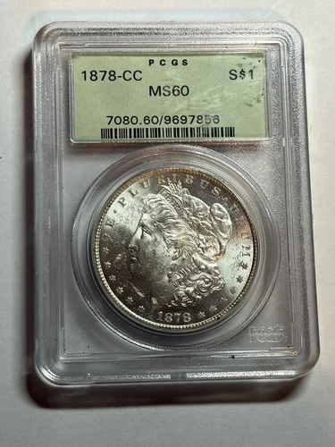 1878 CC Morgan Silver Dollar PCGS MS60 OGH Blast White