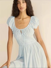 DOEN Blue Tie Front Flattering Cotton Midi Dress