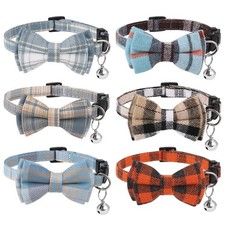 6 Pack Breakaway Cat Collars with Bow Tie and Bell Plaid Cat Collars Adjust...