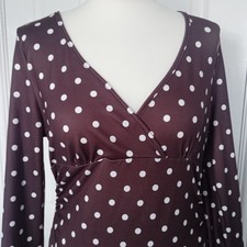 Ladies Chocolate Brown Polka Dot V Neck Dress Size L UK 10 / 12 worn once Shein