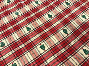 Vtg Lintex Xmas Tree woven Plaid Tablecloth Cotton 55 X 73 country cottage sweet
