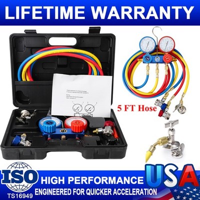 HVAC A/C Refrigeration Charging Kit AC Manifold Gauge Set Auto Service Kit 5 FT