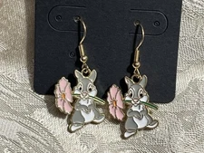 Cartoon Thumper Rabbit Enamel Gold Drop Dangle Adorable Fashion Earring Set