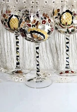 Set of 3 Noble Excellence France Hand Painted Colorful Wine Glasses 9"H Label