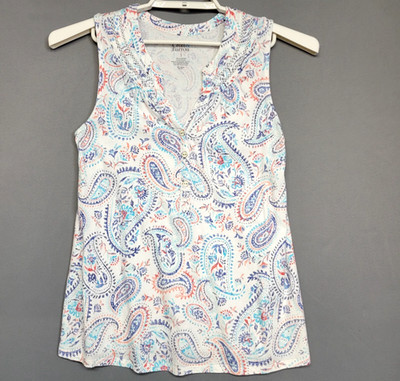 Croft & Barrow Paisley Tank Top Womens S White V-Neck Sleeveless Floral Cottage