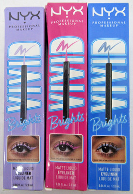 3X NYX Vivid Brights Matte Liquid Eyeliner, Pink, Lilac and Blue